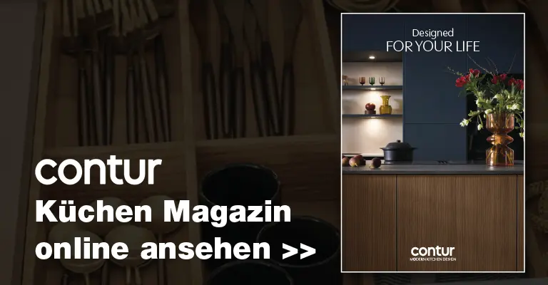 Grauer Banner mit Schriftzug und Katalog